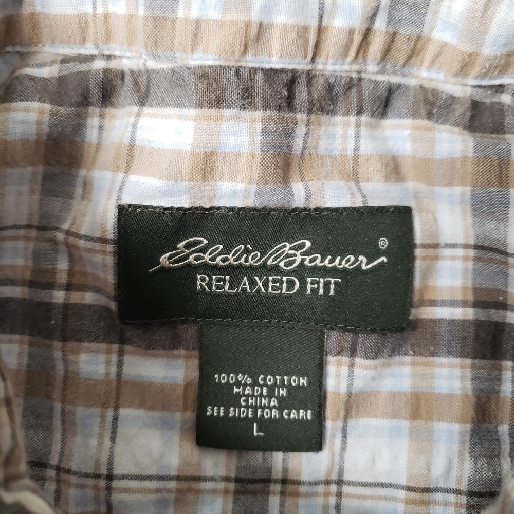 Eddie Bauer Mens Plaid Button Down Shirt Short Sleeve Casual Size L Outdoors - Picture 4 of 5
